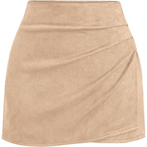 image:imageBTFBM Faux Suede Mini Skirts for Women Ruched Wrap Skorts  Elastic High Waisted Skirt With Shorts Underneath Cute Boho Skort Holiday Western Concert Outfits Trendy Winter Fall 2026Light Khaki