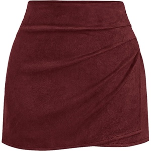 image:imageBTFBM Faux Suede Mini Skirts for Women Ruched Wrap Skorts  Elastic High Waisted Skirt With Shorts Underneath Cute Boho Skort Holiday Western Concert Outfits Trendy Winter Fall 2026Burgundy