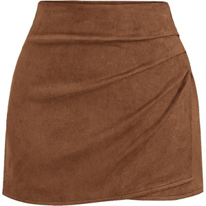 image:imageBTFBM Faux Suede Mini Skirts for Women Ruched Wrap Skorts  Elastic High Waisted Skirt With Shorts Underneath Cute Boho Skort Holiday Western Concert Outfits Trendy Winter Fall 2026Brown