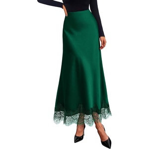 image:imageBTFBM Lace Trim Satin Skirts for Women Elegant  Lightweight High Waist ALine Flowy Maxi Skirt Wedding Cocktail Graduation Holiday Outfits Fall Fashion Clothing 2026Dark Green