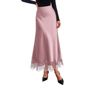 image:imageBTFBM Lace Trim Satin Skirts for Women Elegant  Lightweight High Waist ALine Flowy Maxi Skirt Wedding Cocktail Graduation Holiday Outfits Fall Fashion Clothing 2026Pink