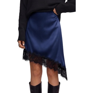 image:imageBTFBM Satin Mini Skirts for Women 2026 Lace Fall Skirt  Asymmetrical Lace Trim Hem High Waist Patchwork Skirt Dressy Casual Short Silk Skirts Date Night Cocktail Wedding GuestNavy Blue