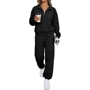 image:imageBTFBM Womens 2 Piece Outfits Sweatsuit Fleece Lounge Sets  Quarter Zip Pullover SweatshirtBaggy Jogger Sweatpants2026 Fall Fashion ClothingAirport Travel Matching Sweat SetBlack