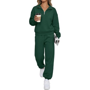 image:imageBTFBM Womens 2 Piece Outfits Sweatsuit Fleece Lounge Sets  Quarter Zip Pullover SweatshirtBaggy Jogger Sweatpants2026 Fall Fashion ClothingAirport Travel Matching Sweat SetDark Green