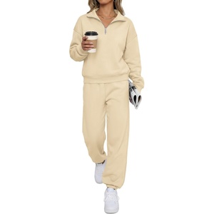 image:imageBTFBM Womens 2 Piece Outfits Sweatsuit Fleece Lounge Sets  Quarter Zip Pullover SweatshirtBaggy Jogger Sweatpants2026 Fall Fashion ClothingAirport Travel Matching Sweat SetApricot