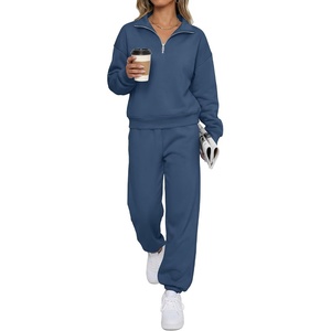 image:imageBTFBM Womens 2 Piece Outfits Sweatsuit Fleece Lounge Sets  Quarter Zip Pullover SweatshirtBaggy Jogger Sweatpants2026 Fall Fashion ClothingAirport Travel Matching Sweat SetBlue