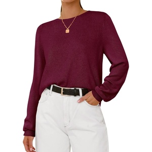 image:imageBTFBM Womens Long Sleeve Sweaters Crew Neck Basic Tops  Business Casual TopLightweight Knit Pullover SweaterBasic Travel OutfitsLadies ShirtsFall Fashion Winter Layer ClothesBurgundy