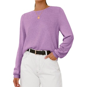 image:imageBTFBM Womens Long Sleeve Sweaters Crew Neck Basic Tops  Business Casual TopLightweight Knit Pullover SweaterBasic Travel OutfitsLadies ShirtsFall Fashion Winter Layer ClothesPurple