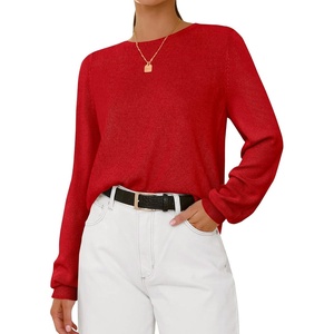 image:imageBTFBM Womens Long Sleeve Sweaters Crew Neck Basic Tops  Business Casual TopLightweight Knit Pullover SweaterBasic Travel OutfitsLadies ShirtsFall Fashion Winter Layer ClothesRed