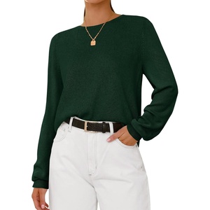 image:imageBTFBM Womens Long Sleeve Sweaters Crew Neck Basic Tops  Business Casual TopLightweight Knit Pullover SweaterBasic Travel OutfitsLadies ShirtsFall Fashion Winter Layer ClothesDark Green