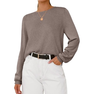 image:imageBTFBM Womens Long Sleeve Sweaters Crew Neck Basic Tops  Business Casual TopLightweight Knit Pullover SweaterBasic Travel OutfitsLadies ShirtsFall Fashion Winter Layer ClothesApricot Khaki