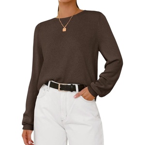image:imageBTFBM Womens Long Sleeve Sweaters Crew Neck Basic Tops  Business Casual TopLightweight Knit Pullover SweaterBasic Travel OutfitsLadies ShirtsFall Fashion Winter Layer ClothesBrown