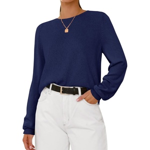 image:imageBTFBM Womens Long Sleeve Sweaters Crew Neck Basic Tops  Business Casual TopLightweight Knit Pullover SweaterBasic Travel OutfitsLadies ShirtsFall Fashion Winter Layer ClothesNavy Blue