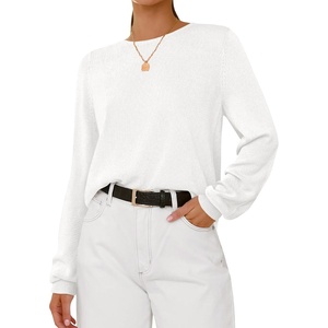 image:imageBTFBM Womens Long Sleeve Sweaters Crew Neck Basic Tops  Business Casual TopLightweight Knit Pullover SweaterBasic Travel OutfitsLadies ShirtsFall Fashion Winter Layer ClothesWhite