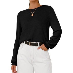 image:imageBTFBM Womens Long Sleeve Sweaters Crew Neck Basic Tops  Business Casual TopLightweight Knit Pullover SweaterBasic Travel OutfitsLadies ShirtsFall Fashion Winter Layer ClothesBlack