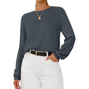 image:imageBTFBM Womens Long Sleeve Sweaters Crew Neck Basic Tops  Business Casual TopLightweight Knit Pullover SweaterBasic Travel OutfitsLadies ShirtsFall Fashion Winter Layer ClothesDark Gray