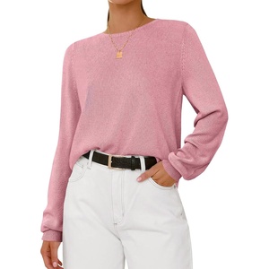 image:imageBTFBM Womens Long Sleeve Sweaters Crew Neck Basic Tops  Business Casual TopLightweight Knit Pullover SweaterBasic Travel OutfitsLadies ShirtsFall Fashion Winter Layer ClothesPink