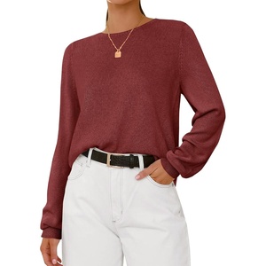 image:imageBTFBM Womens Long Sleeve Sweaters Crew Neck Basic Tops  Business Casual TopLightweight Knit Pullover SweaterBasic Travel OutfitsLadies ShirtsFall Fashion Winter Layer ClothesMaroon