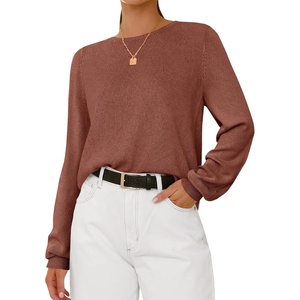 image:imageBTFBM Womens Long Sleeve Sweaters Crew Neck Basic Tops  Business Casual TopLightweight Knit Pullover SweaterBasic Travel OutfitsLadies ShirtsFall Fashion Winter Layer ClothesLight Brown