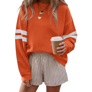 image:imageBTFBM Womens Oversized Sweatshirt Varsity Striped Tops  Casual Long Sleeve Crewneck Drop Shoulder Knit Pullover SweatshirtsRetro SportyWorkSchoolHoliday2026 Fall WinterOrange