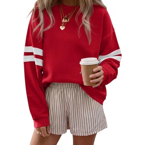 image:imageBTFBM Womens Oversized Sweatshirt Varsity Striped Tops  Casual Long Sleeve Crewneck Drop Shoulder Knit Pullover SweatshirtsRetro SportyWorkSchoolHoliday2026 Fall WinterRed
