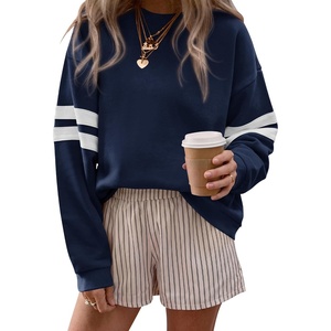 image:imageBTFBM Womens Oversized Sweatshirt Varsity Striped Tops  Casual Long Sleeve Crewneck Drop Shoulder Knit Pullover SweatshirtsRetro SportyWorkSchoolHoliday2026 Fall WinterNavy Blue