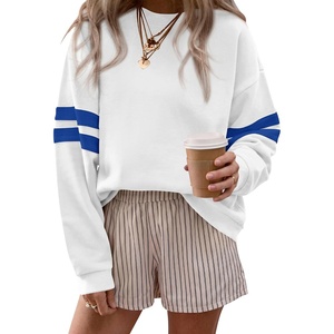 image:imageBTFBM Womens Oversized Sweatshirt Varsity Striped Tops  Casual Long Sleeve Crewneck Drop Shoulder Knit Pullover SweatshirtsRetro SportyWorkSchoolHoliday2026 Fall WinterWhite