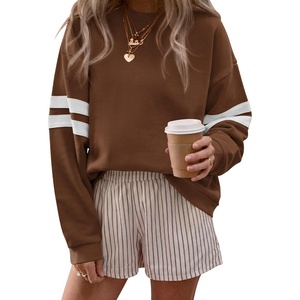 image:imageBTFBM Womens Oversized Sweatshirt Varsity Striped Tops  Casual Long Sleeve Crewneck Drop Shoulder Knit Pullover SweatshirtsRetro SportyWorkSchoolHoliday2026 Fall WinterBrown