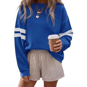 image:imageBTFBM Womens Oversized Sweatshirt Varsity Striped Tops  Casual Long Sleeve Crewneck Drop Shoulder Knit Pullover SweatshirtsRetro SportyWorkSchoolHoliday2026 Fall WinterBlue