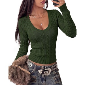 image:imageBTFBM Womens Sweaters Cable Knit V Neck Long Sleeve Tops  Lightweight Ribbed Fitted PulloverY2K Going Out TopBasic Tunic Daily Wear Fall 2026Dressy Work Business Casual OutfitsArmy Green
