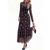 image:imageBTFBM Boho Mesh Long Sleeve Dress for Women  Mock Neck Floral A Line Tiered Baby Shower Graduation Wedding Cocktail Maxi Dresses 2026 Fall Fashion Resort WearFloral Black Orange