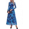 image:imageBTFBM Boho Mesh Long Sleeve Dress for Women  Mock Neck Floral A Line Tiered Baby Shower Graduation Wedding Cocktail Maxi Dresses 2026 Fall Fashion Resort WearFloral Navy Green