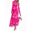 image:imageBTFBM Boho Mesh Long Sleeve Dress for Women  Mock Neck Floral A Line Tiered Baby Shower Graduation Wedding Cocktail Maxi Dresses 2026 Fall Fashion Resort WearFloral Pink