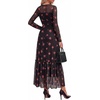 image:imageBTFBM Boho Mesh Long Sleeve Dress for Women  Mock Neck Floral A Line Tiered Baby Shower Graduation Wedding Cocktail Maxi Dresses 2026 Fall Fashion Resort WearFloral Black Orange