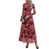image:imageBTFBM Boho Mesh Long Sleeve Dress for Women  Mock Neck Floral A Line Tiered Baby Shower Graduation Wedding Cocktail Maxi Dresses 2026 Fall Fashion Resort WearFloral Red Brown