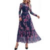 image:imageBTFBM Boho Mesh Long Sleeve Dress for Women  Mock Neck Floral A Line Tiered Baby Shower Graduation Wedding Cocktail Maxi Dresses 2026 Fall Fashion Resort WearFloral Navy Pink