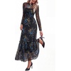 image:imageBTFBM Boho Mesh Long Sleeve Dress for Women  Mock Neck Floral A Line Tiered Baby Shower Graduation Wedding Cocktail Maxi Dresses 2026 Fall Fashion Resort WearFloral Black Blue