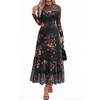 image:imageBTFBM Boho Mesh Long Sleeve Dress for Women  Mock Neck Floral A Line Tiered Baby Shower Graduation Wedding Cocktail Maxi Dresses 2026 Fall Fashion Resort WearFloral Black Yellow