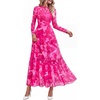 image:imageBTFBM Boho Mesh Long Sleeve Dress for Women  Mock Neck Floral A Line Tiered Baby Shower Graduation Wedding Cocktail Maxi Dresses 2026 Fall Fashion Resort WearFloral Pink