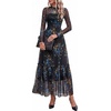 image:imageBTFBM Boho Mesh Long Sleeve Dress for Women  Mock Neck Floral A Line Tiered Baby Shower Graduation Wedding Cocktail Maxi Dresses 2026 Fall Fashion Resort WearFloral Black Blue