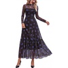 image:imageBTFBM Boho Mesh Long Sleeve Dress for Women  Mock Neck Floral A Line Tiered Baby Shower Graduation Wedding Cocktail Maxi Dresses 2026 Fall Fashion Resort WearFloral Black Royal Blue