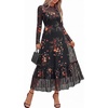 image:imageBTFBM Boho Mesh Long Sleeve Dress for Women  Mock Neck Floral A Line Tiered Baby Shower Graduation Wedding Cocktail Maxi Dresses 2026 Fall Fashion Resort WearFloral Black Yellow