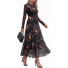 image:imageBTFBM Boho Mesh Long Sleeve Dress for Women  Mock Neck Floral A Line Tiered Baby Shower Graduation Wedding Cocktail Maxi Dresses 2026 Fall Fashion Resort WearFloral Black Yellow