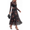 image:imageBTFBM Boho Mesh Long Sleeve Dress for Women  Mock Neck Floral A Line Tiered Baby Shower Graduation Wedding Cocktail Maxi Dresses 2026 Fall Fashion Resort WearFloral Black Yellow