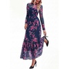 image:imageBTFBM Boho Mesh Long Sleeve Dress for Women  Mock Neck Floral A Line Tiered Baby Shower Graduation Wedding Cocktail Maxi Dresses 2026 Fall Fashion Resort WearFloral Navy Pink