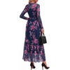 image:imageBTFBM Boho Mesh Long Sleeve Dress for Women  Mock Neck Floral A Line Tiered Baby Shower Graduation Wedding Cocktail Maxi Dresses 2026 Fall Fashion Resort WearFloral Navy Pink