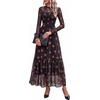 image:imageBTFBM Boho Mesh Long Sleeve Dress for Women  Mock Neck Floral A Line Tiered Baby Shower Graduation Wedding Cocktail Maxi Dresses 2026 Fall Fashion Resort WearFloral Black Orange