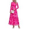 image:imageBTFBM Boho Mesh Long Sleeve Dress for Women  Mock Neck Floral A Line Tiered Baby Shower Graduation Wedding Cocktail Maxi Dresses 2026 Fall Fashion Resort WearFloral Pink