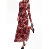 image:imageBTFBM Boho Mesh Long Sleeve Dress for Women  Mock Neck Floral A Line Tiered Baby Shower Graduation Wedding Cocktail Maxi Dresses 2026 Fall Fashion Resort WearFloral Red Brown