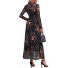 image:imageBTFBM Boho Mesh Long Sleeve Dress for Women  Mock Neck Floral A Line Tiered Baby Shower Graduation Wedding Cocktail Maxi Dresses 2026 Fall Fashion Resort WearFloral Black Yellow